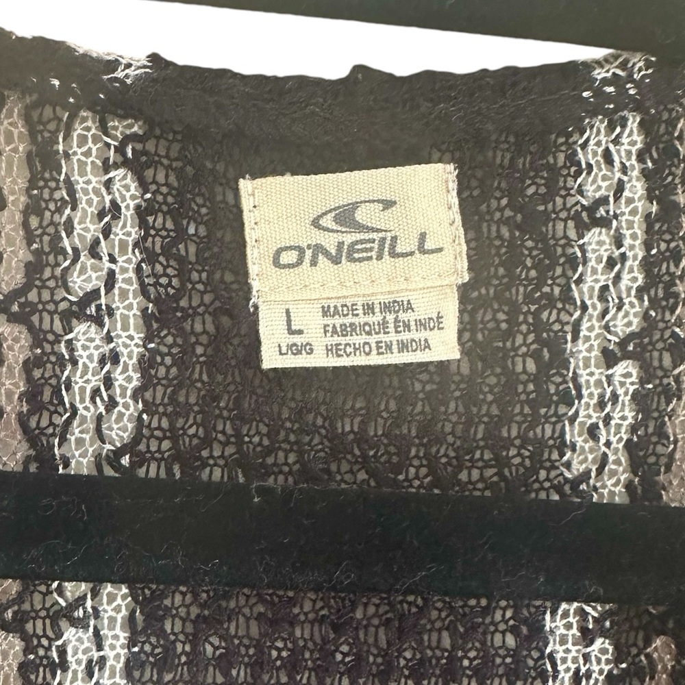 ONEIL Black White Brown Striped Open-Front Knit Cardigan Long Sleeves in Large - Picture 5 of 7